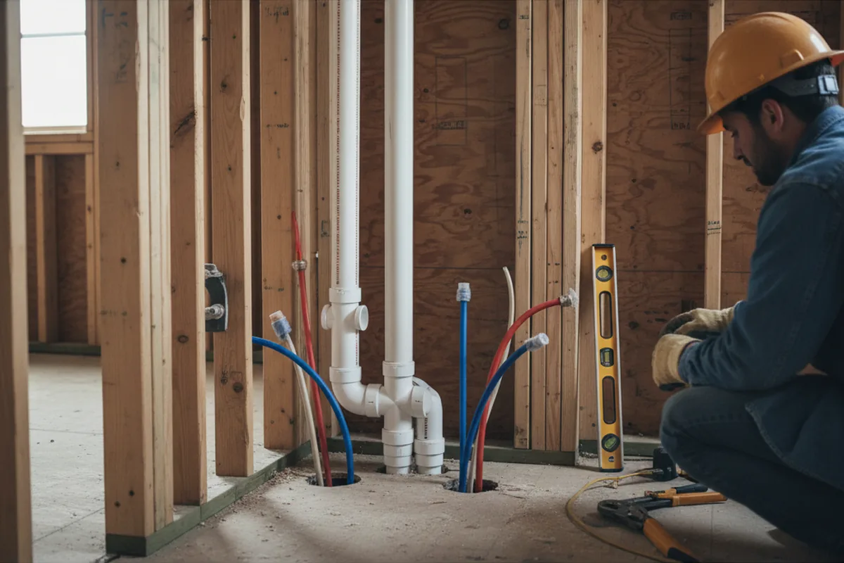 Drain and supply rough-in during Leak Detection in Solon